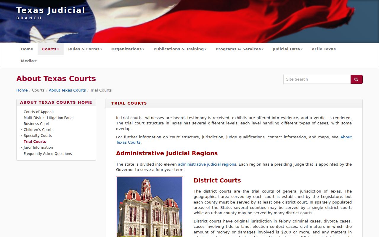 Texas court jurisdiction information for King County criminal court cases