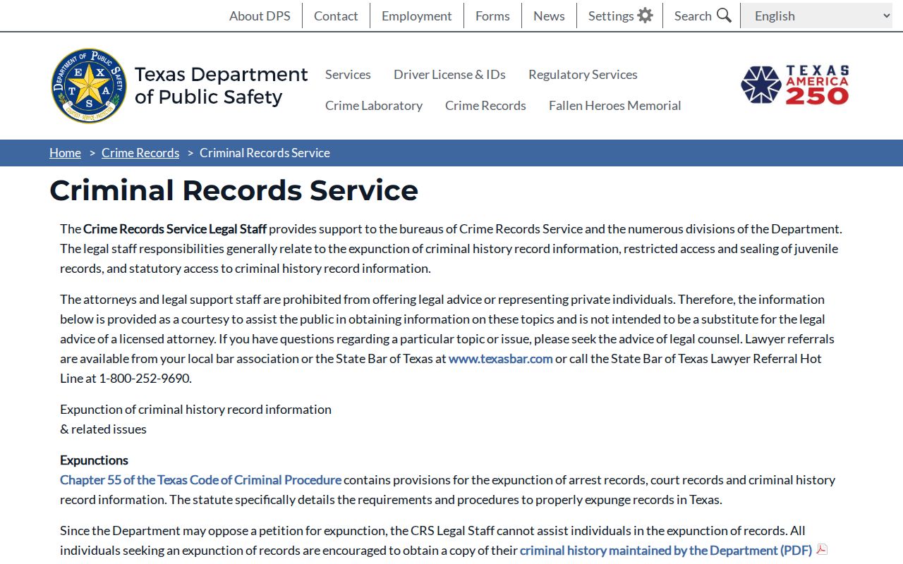 King County criminal history record relief information